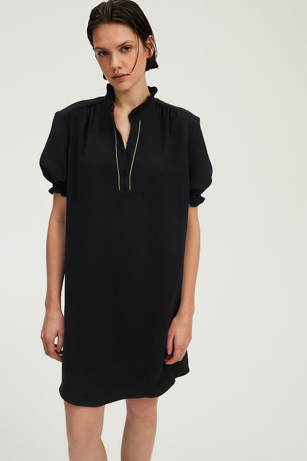 POLY RUFFLED STRAIGHT MINI DRESS