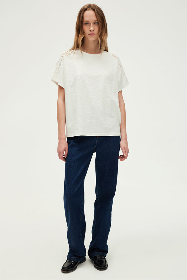 GRACIEL WHITE EMBROIDERED COTTON LOOSE T-SHIRT