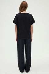 GRACIEL BLACK EMBROIDERED COTTON LOOSE T-SHIRT