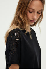 GRACIEL BLACK EMBROIDERED COTTON LOOSE T-SHIRT