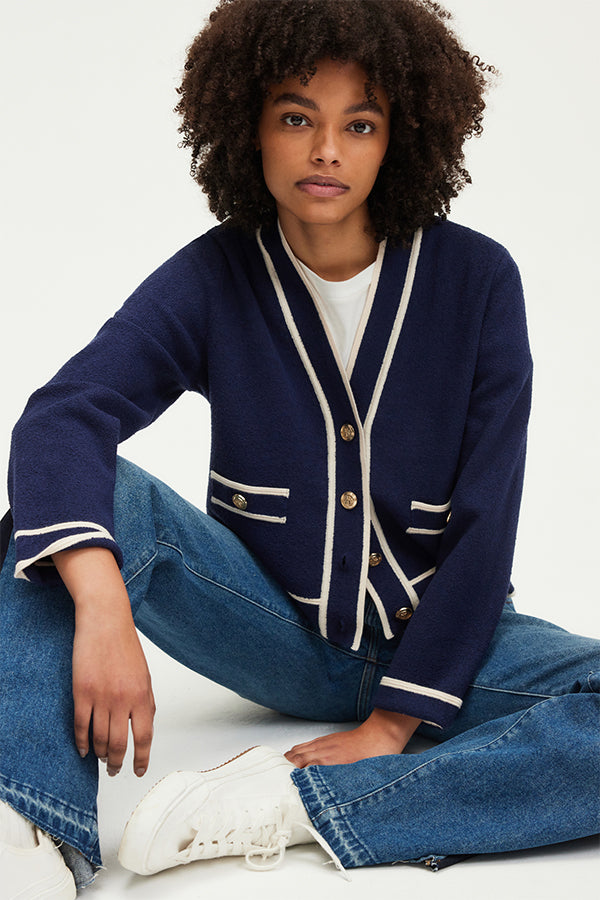 JODIE TWO-TONE V-NECK CARDIGAN