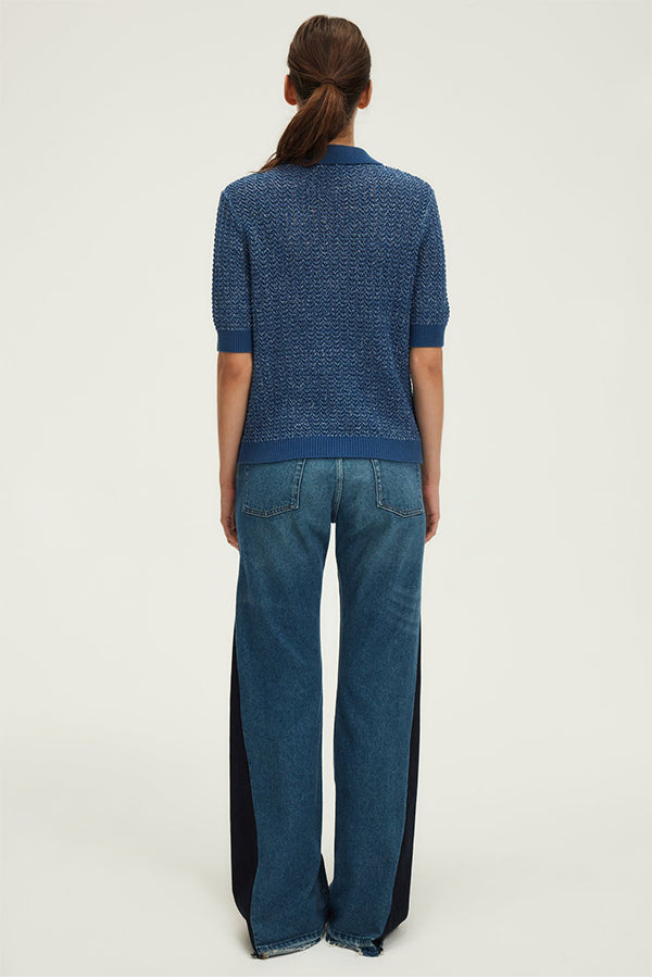 JOVITA MOTTLED COTTON LINEN POLO SHIRT