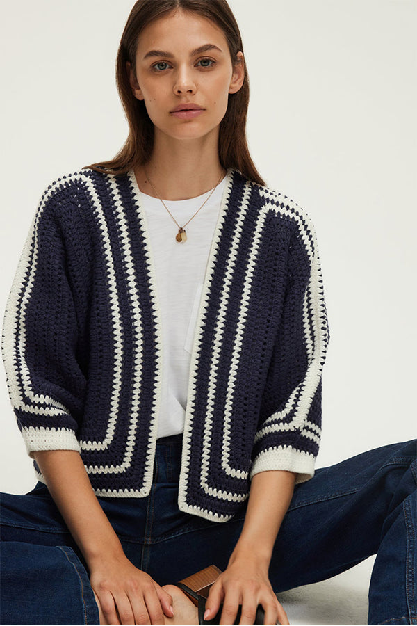 JOYA TWO-TONE CROCHET CARDIGAN
