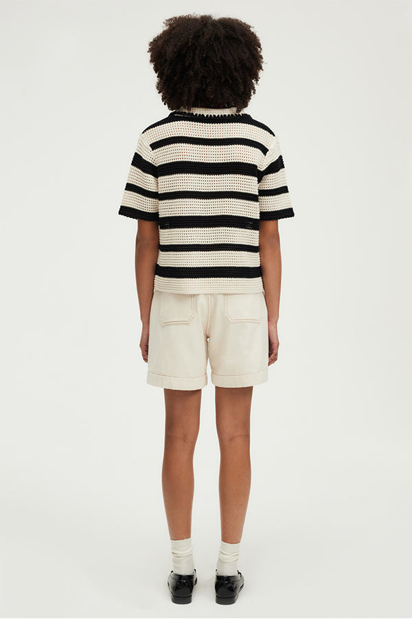 JILANI CROCHETED STRIPE POLO SHIRT