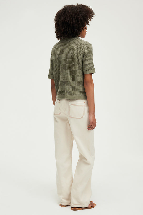 JEYDA LINEN AND COTTON CROCHETED POLO SHIRT