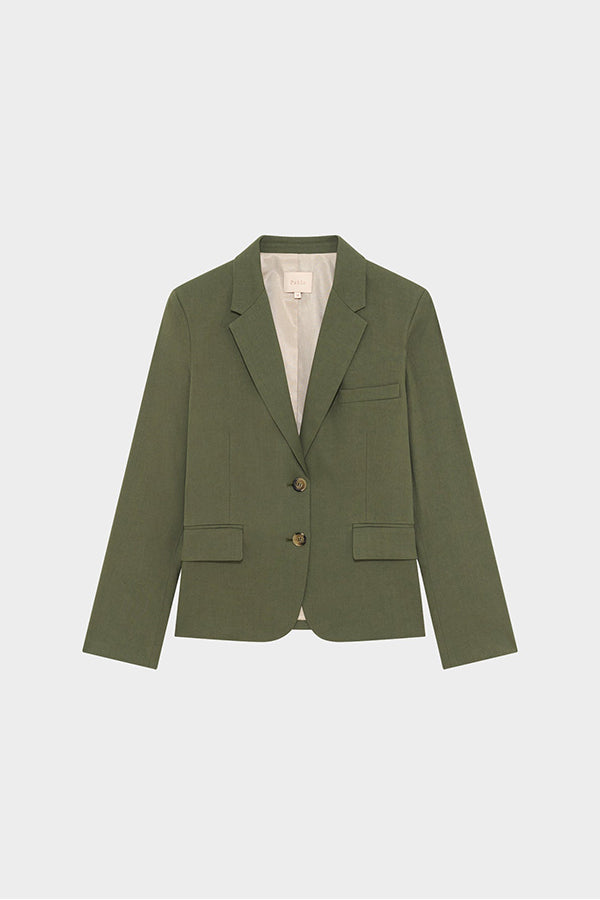 RAMIA KHAKI LINEN COTTON BLEND SUIT JACKET