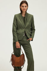 RAMIA KHAKI LINEN COTTON BLEND SUIT JACKET