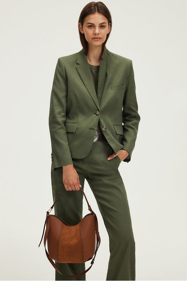 RAMIA KHAKI LINEN COTTON BLEND SUIT JACKET