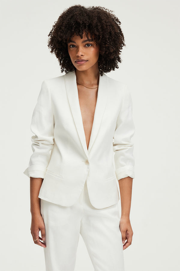 RANISSE ECRU LINEN COTTON BLEND SUIT JACKET