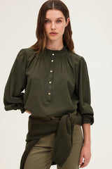ANISSA KAKI STAND UP COLLAR JACQUARD SHIRT
