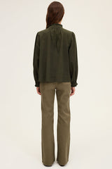 ANISSA KAKI STAND UP COLLAR JACQUARD SHIRT