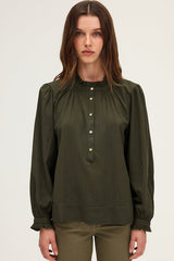 ANISSA KAKI STAND UP COLLAR JACQUARD SHIRT