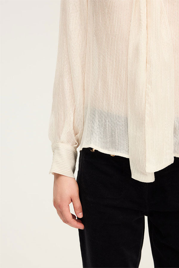AMELINA LUREX AND BOW STRIPED SHIRT