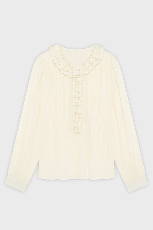 AMINA ROMANTIC NECKLINE COTTON BLOUSE