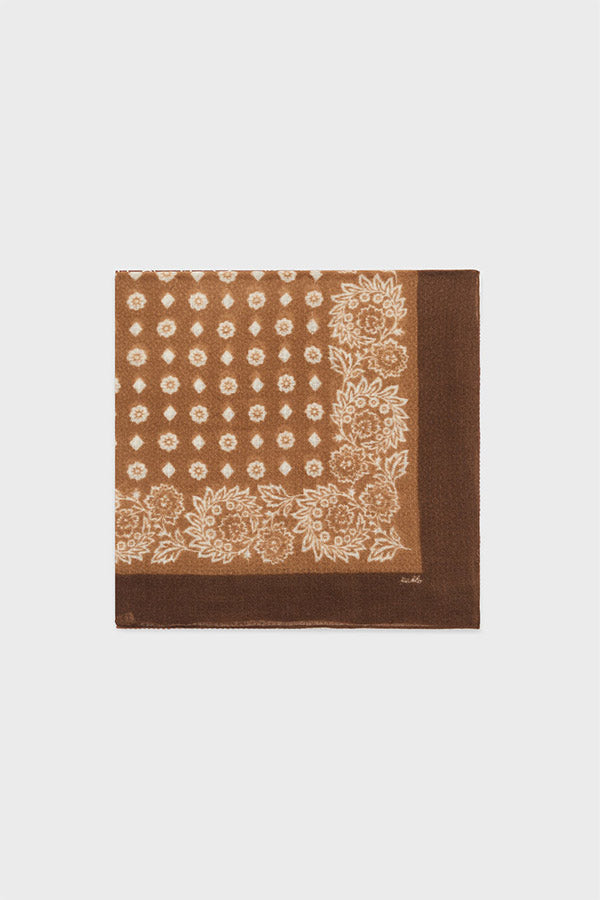 RENELLE BEIGE PRINTED WOOL SILK SQUARE SCARF