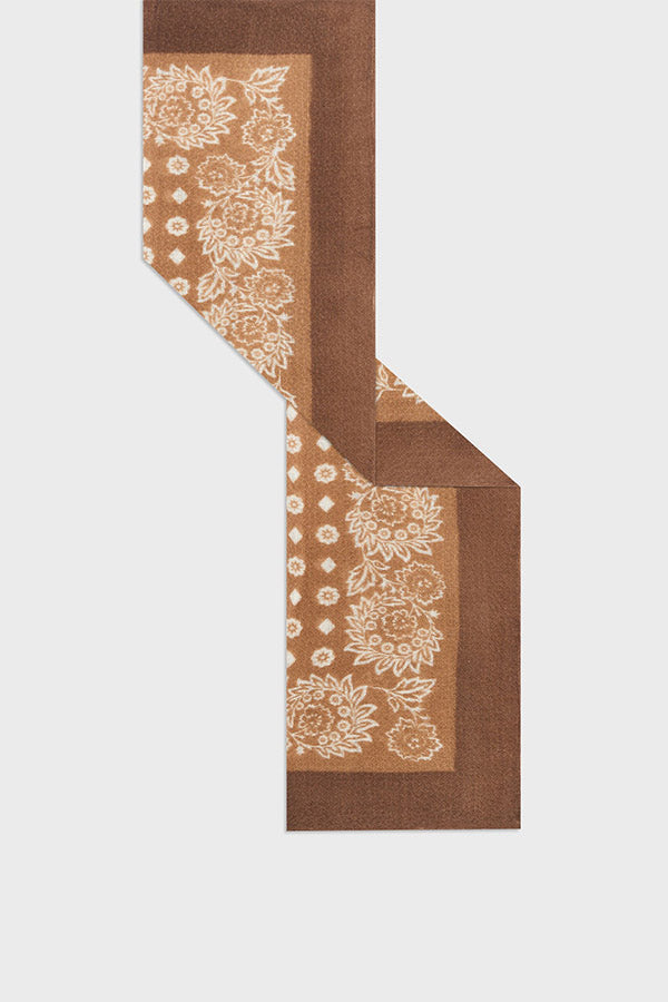 RENELLE BEIGE PRINTED WOOL SILK SQUARE SCARF