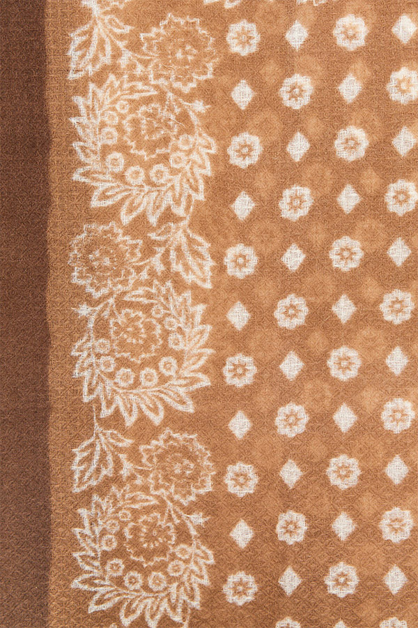 RENELLE BEIGE PRINTED WOOL SILK SQUARE SCARF