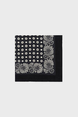 RENELLE BLACK PRINTED WOOL SILK SQUARE SCARF
