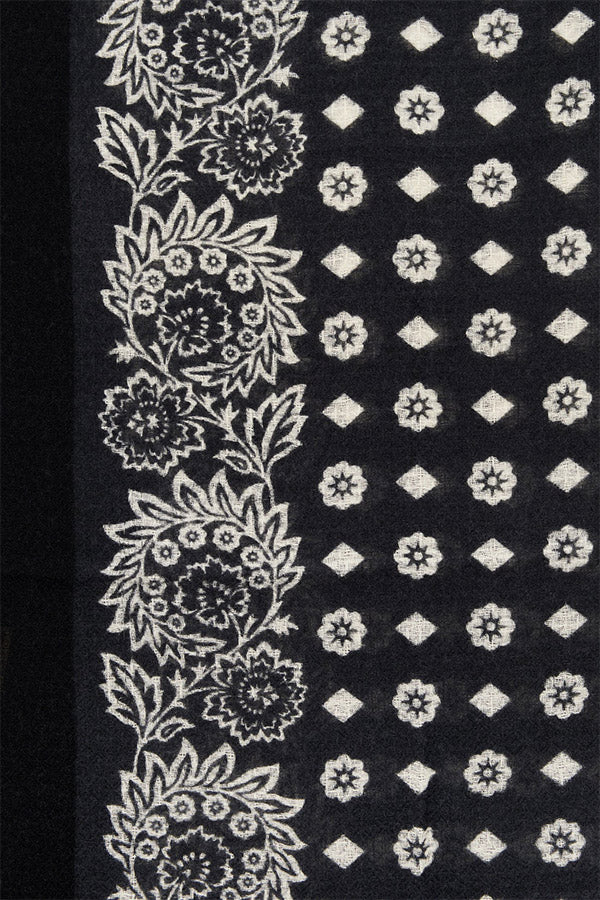 RENELLE BLACK PRINTED WOOL SILK SQUARE SCARF