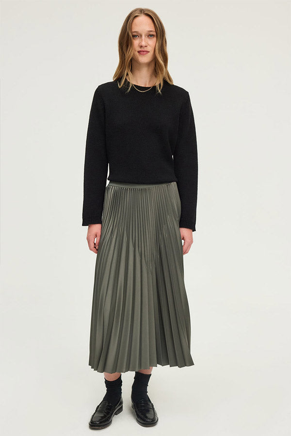 BERANA PLEATED SATIN MIDI SKIRT
