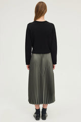 BERANA PLEATED SATIN MIDI SKIRT
