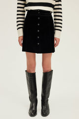 BINA BUTTONED SMOOTH VELVET MINI SKIRT