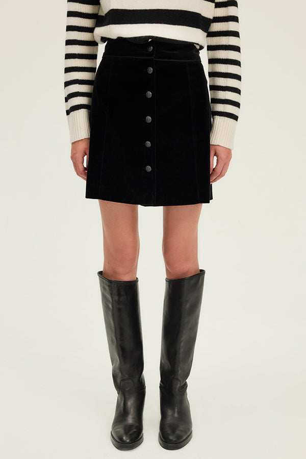 BINA BUTTONED SMOOTH VELVET MINI SKIRT