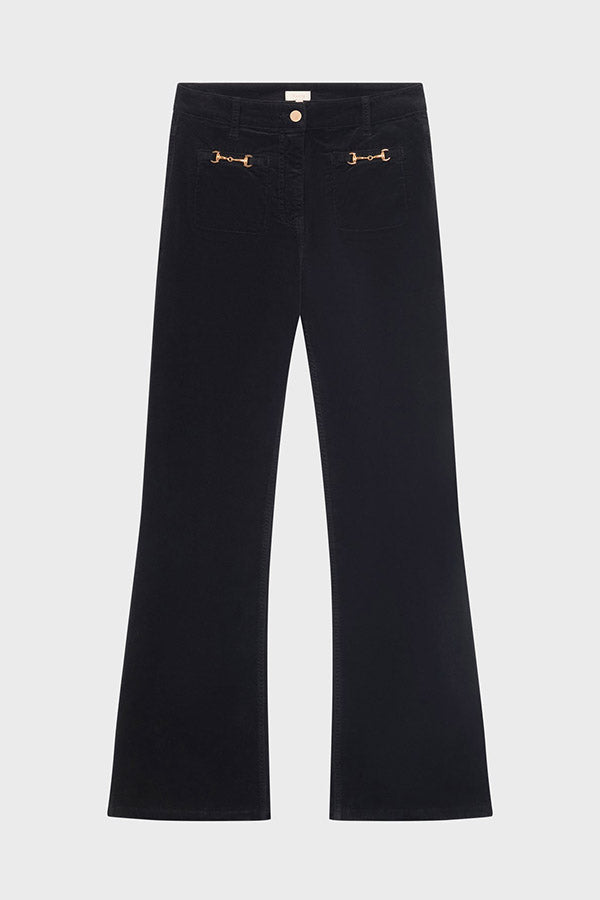 CHRYS HORSEBIT VELVET FLARE TROUSERS