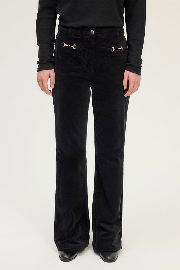 CHRYS HORSEBIT VELVET FLARE TROUSERS