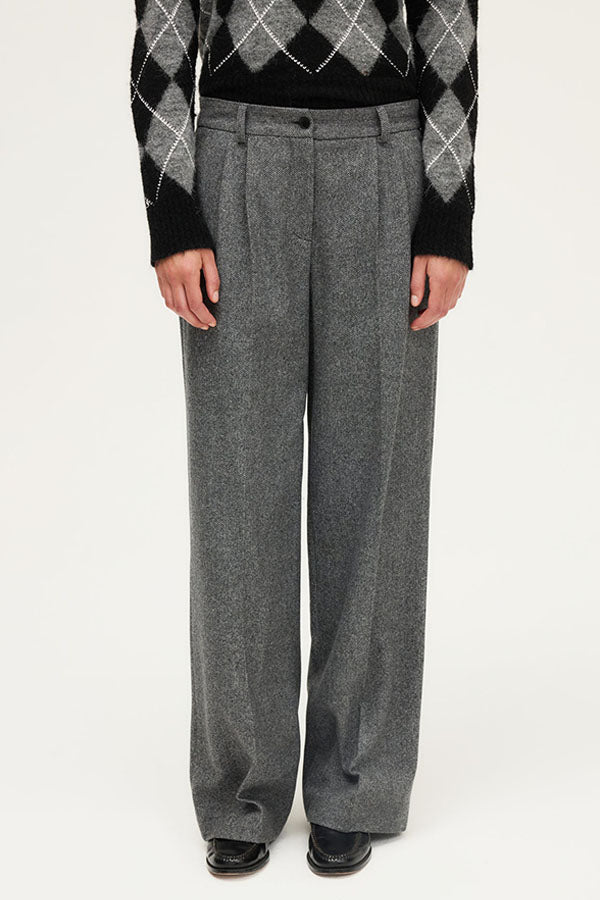 CHARLIZE PLEATED HERRINGBONE TROUSERS