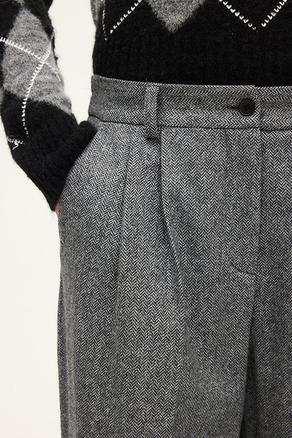 CHARLIZE PLEATED HERRINGBONE TROUSERS