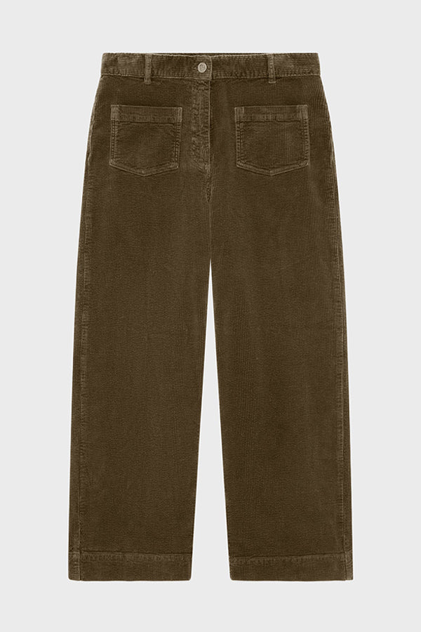 CHARLENE KAKI WIDE-LEG VELVET TROUSERS