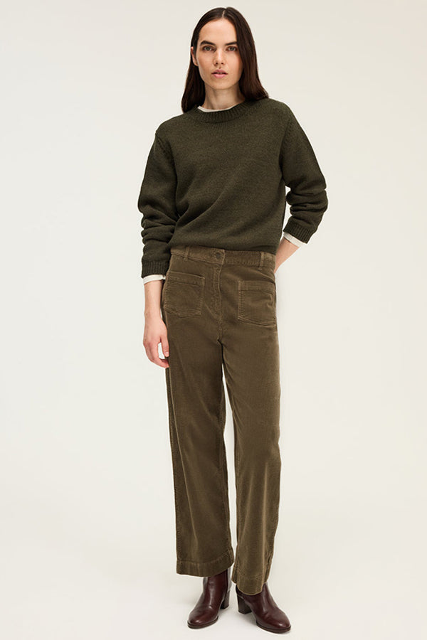 CHARLENE KAKI WIDE-LEG VELVET TROUSERS