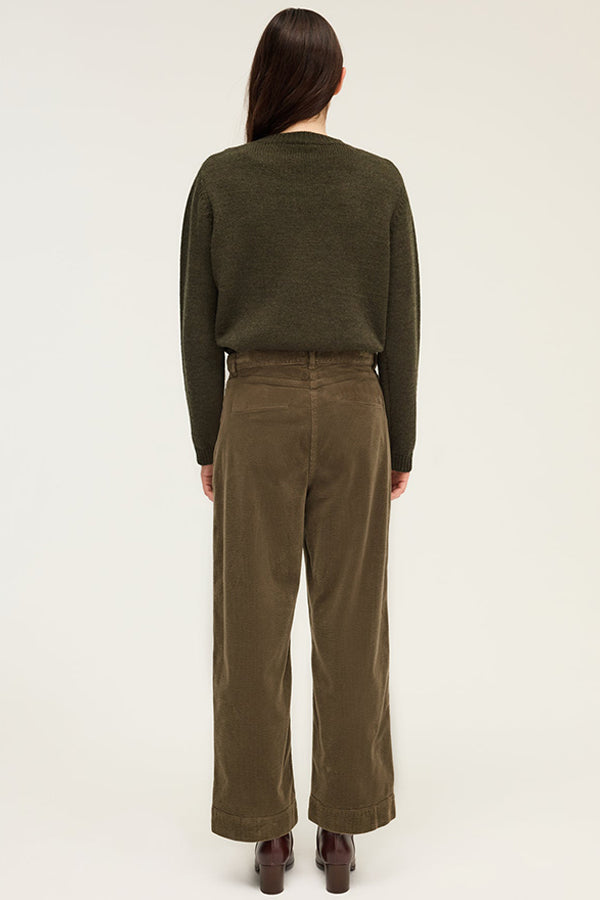 CHARLENE KAKI WIDE-LEG VELVET TROUSERS