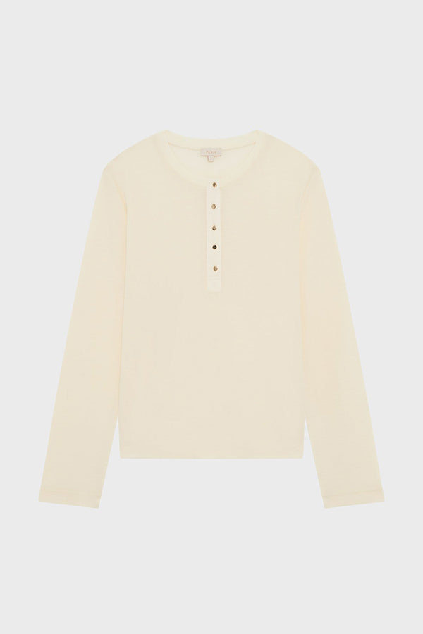 HENRIETTE ECRU GOLD TONE BUTTONS FINE WOOL T-SHIRT