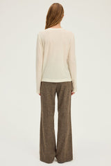 HENRIETTE ECRU GOLD TONE BUTTONS FINE WOOL T-SHIRT