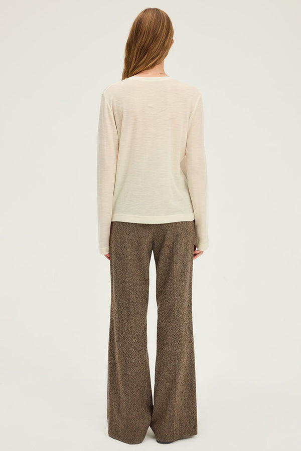 HENRIETTE ECRU GOLD TONE BUTTONS FINE WOOL T-SHIRT