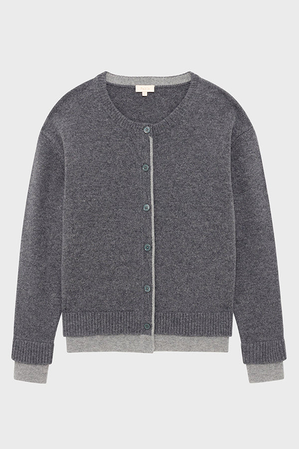 ELWINA TWO-TONE WOOL CARDIGAN