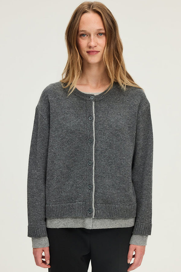 ELWINA TWO-TONE WOOL CARDIGAN