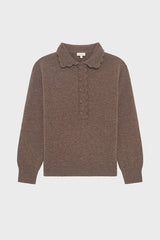 EUGENIA BROWN CROCHET STYLE POLO COLLAR WOOL SWEATER