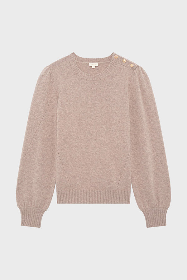 ELOISE BEIGE PLEATEDSHOULDERS WOOL SWEATER