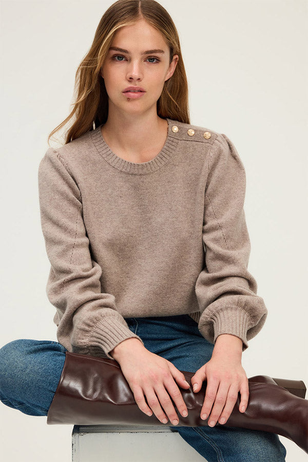 ELOISE BEIGE PLEATEDSHOULDERS WOOL SWEATER