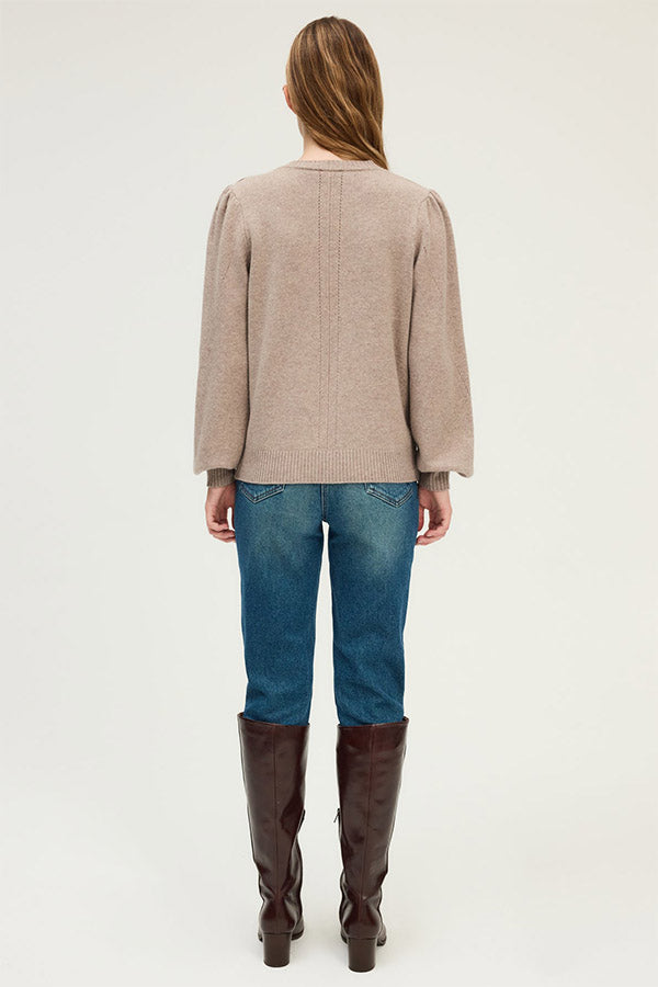 ELOISE BEIGE PLEATEDSHOULDERS WOOL SWEATER