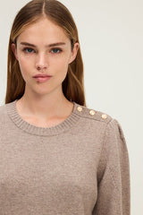 ELOISE BEIGE PLEATEDSHOULDERS WOOL SWEATER