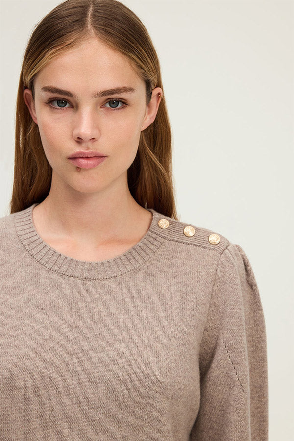 ELOISE BEIGE PLEATEDSHOULDERS WOOL SWEATER