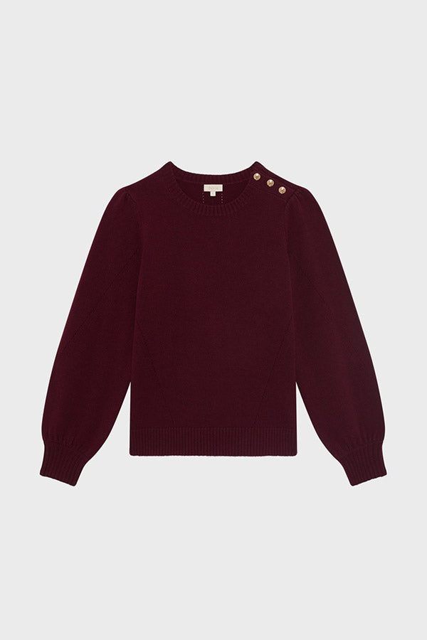 ELOISE RED PLEATEDSHOULDERS WOOL SWEATER