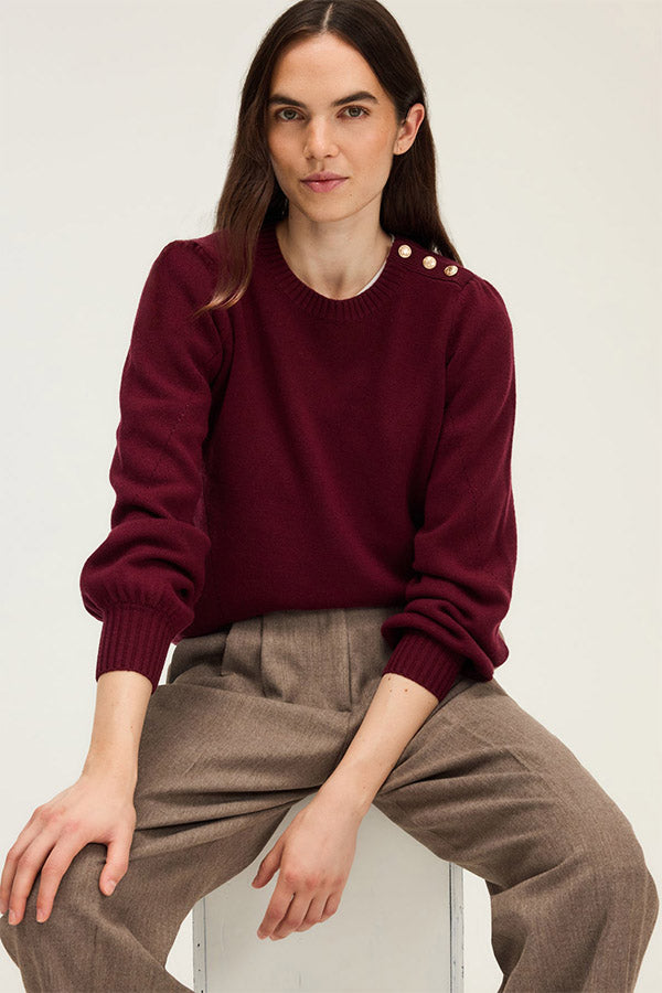 ELOISE RED PLEATEDSHOULDERS WOOL SWEATER
