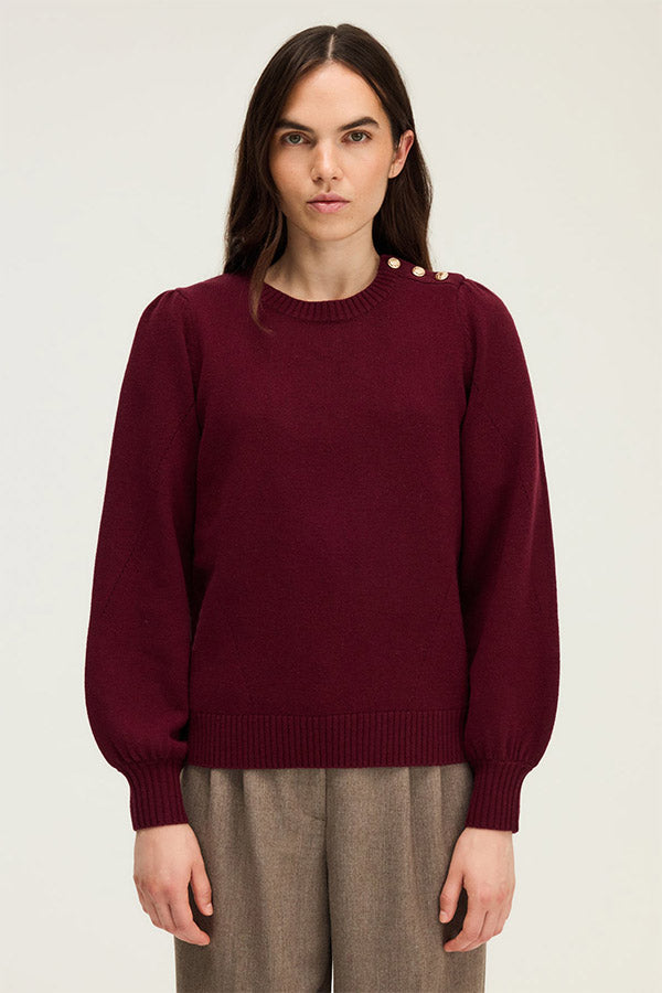 ELOISE RED PLEATEDSHOULDERS WOOL SWEATER