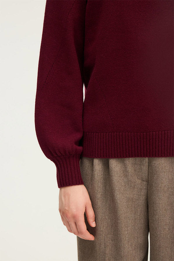 ELOISE RED PLEATEDSHOULDERS WOOL SWEATER