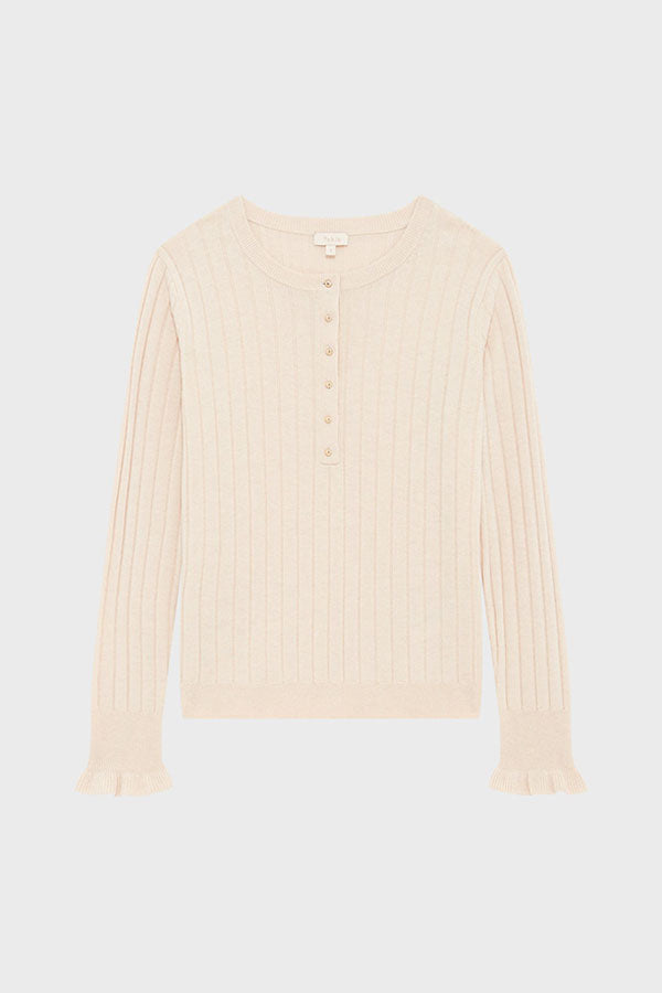 EDORA NATUREL GOLD TONE BUTTONS FINE RIBBED SWEATER